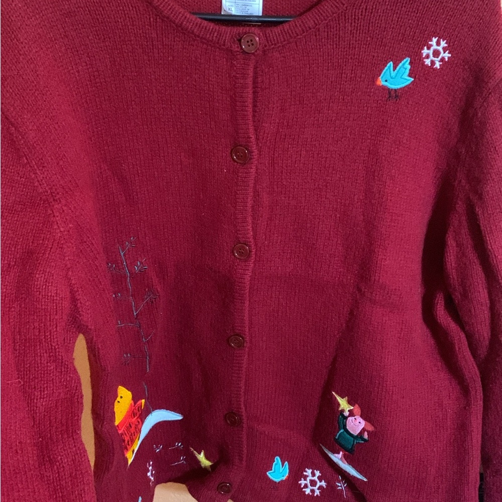 Vintage Disney store Pooh and Piglet Christmas cardigan